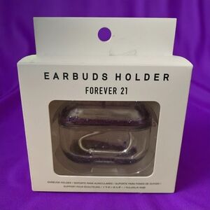 NEW!! EARBUDS HOLDER CLEAR CASE WITH GLITTER PURPLE - FOREVER 21 Size: One size